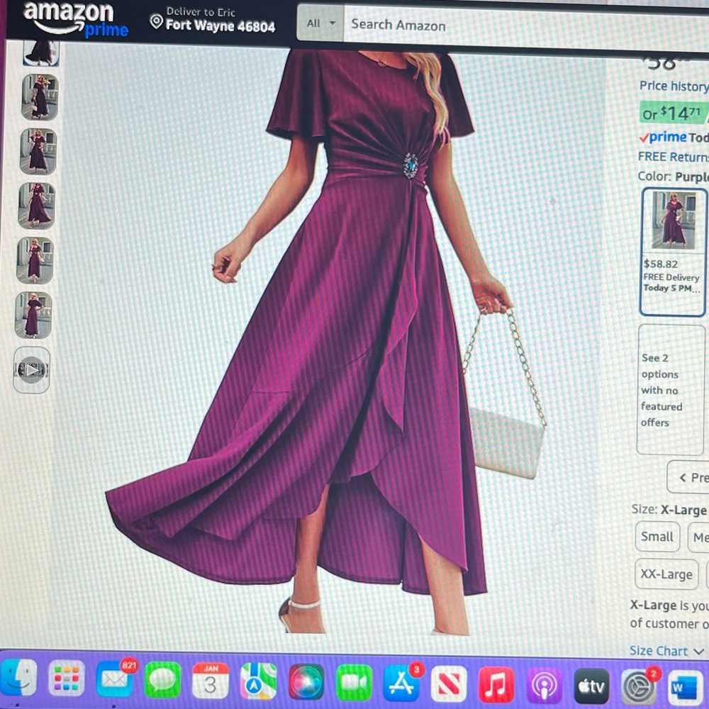 Purple XL Women's Dress w/ pockets, cocktail wedding formal. Super comfortable.